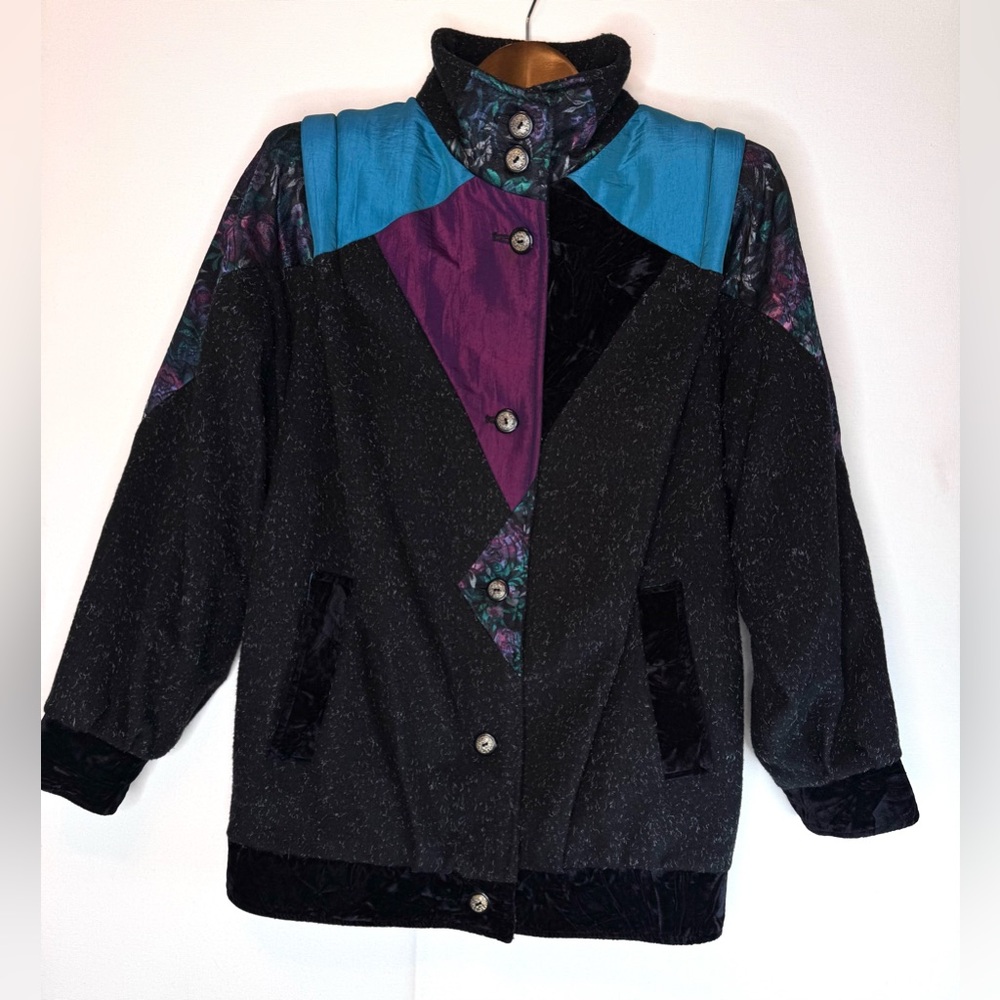 Vintage Rock Creek Women's Cosmic Tweed Colorblock Wool Blend Coat sz Sm 80s 90s